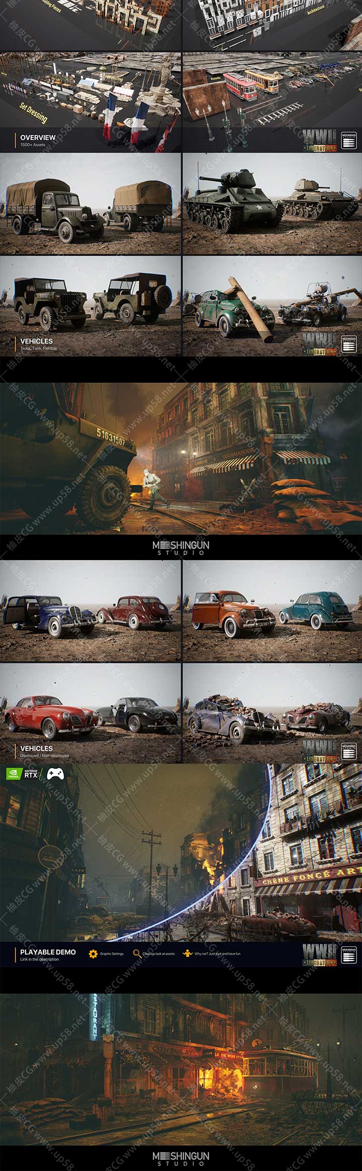 Unreal Engine制作高质量影视游戏二战主题战争环境资产包WWII Liberation