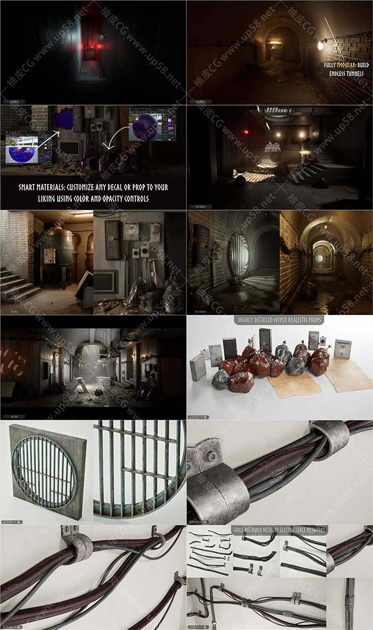 Unreal Engine写实工业通风与电缆系统适合环境细节强化资源包