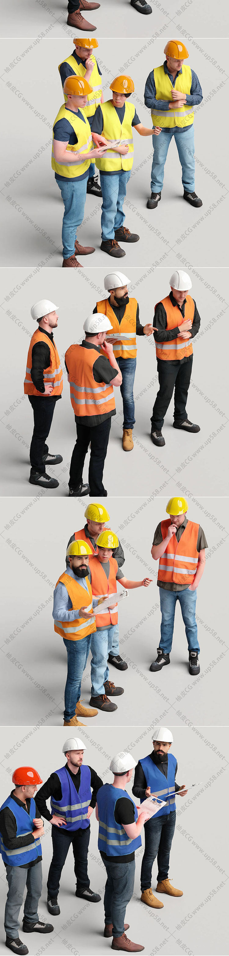 Blender/C4D/3DSMAX/建筑工厂场景设计专用工人建设者3D模型