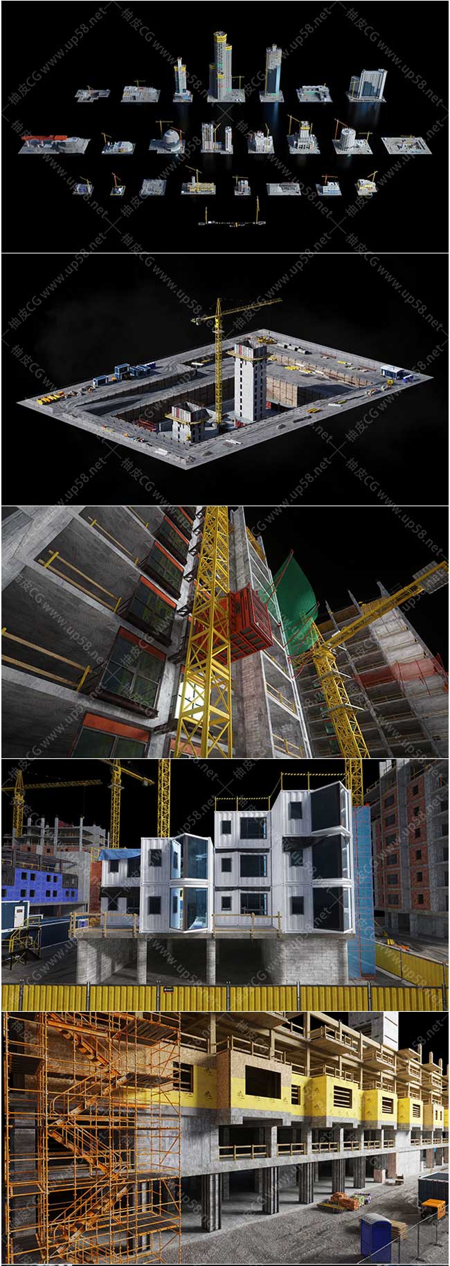 Blender电影游戏摩天大楼购物中心停车场建筑施工场地高质量3D模型