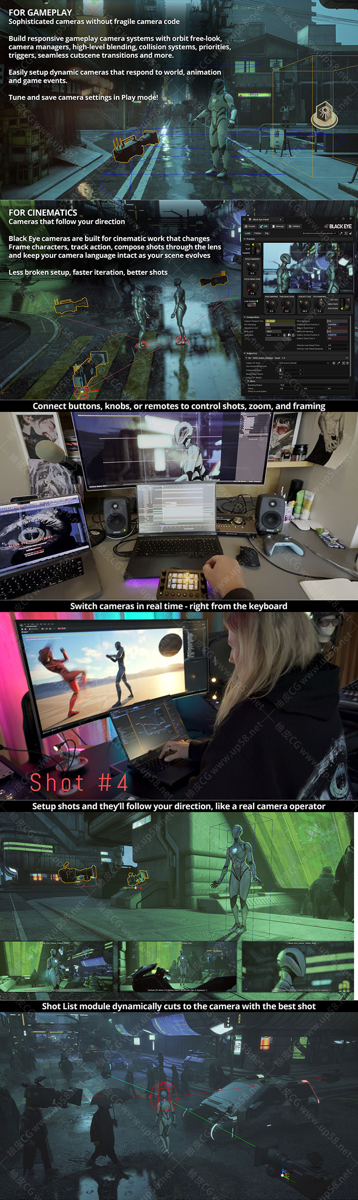 Unreal Engine游戏与电影级镜头程序化摄像机系统Black Eye Cameras v2.0.2+中文字幕视频教程