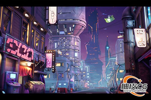 Unreal Engine模块化风格化赛博朋克街道环境资产包Modular Stylized Cyberpunk Street