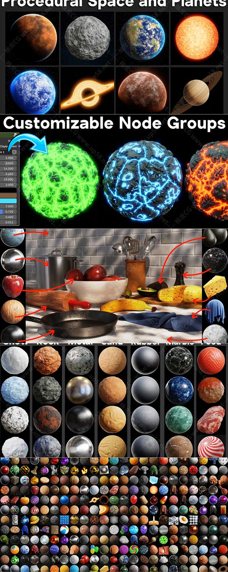 Blender终极程序化材质预设包Ultimate Blender Procedural Material Pack v22+中文字幕教程