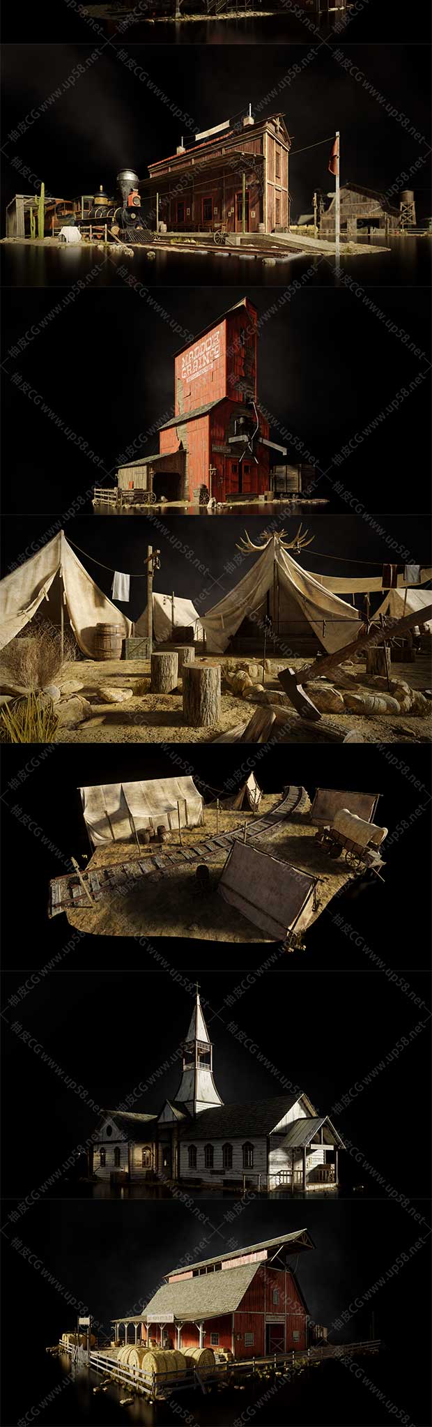 虚幻引擎Unreal Engine农场银行火车邮局商店素材UE资产