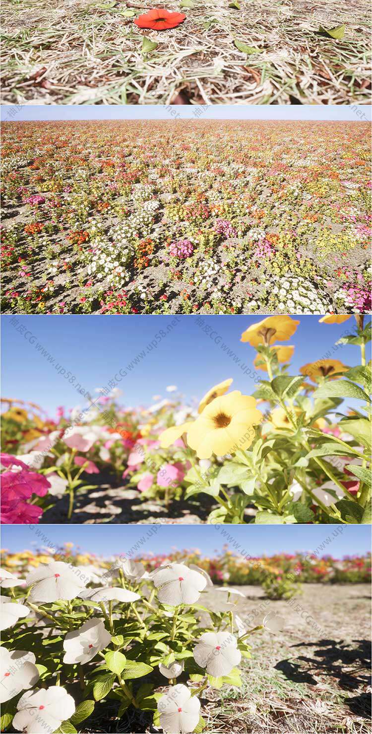 160+个Unreal Engine独特的游戏就绪鲜花花卉植物网格UE素材