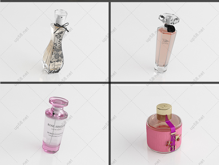 25个著名品牌香水瓶C4D精细3D模型 VRay渲染效果