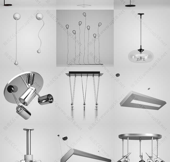 3DSMAX / C4D / VRay现代室内吊灯落地灯艺术造型灯具3D模型素材