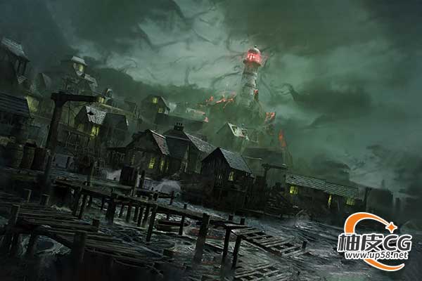 英格兰建筑和环境克苏鲁风格恐怖世界高质量3D模型资产kitbash3D