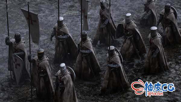 欧洲中世纪军队城堡盔甲旗帜武器精细3D模型