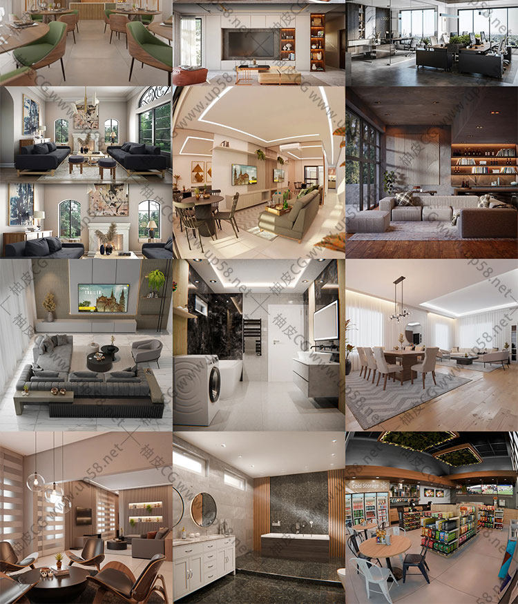 30组Blender现代风格室内装饰3D场景模型合集