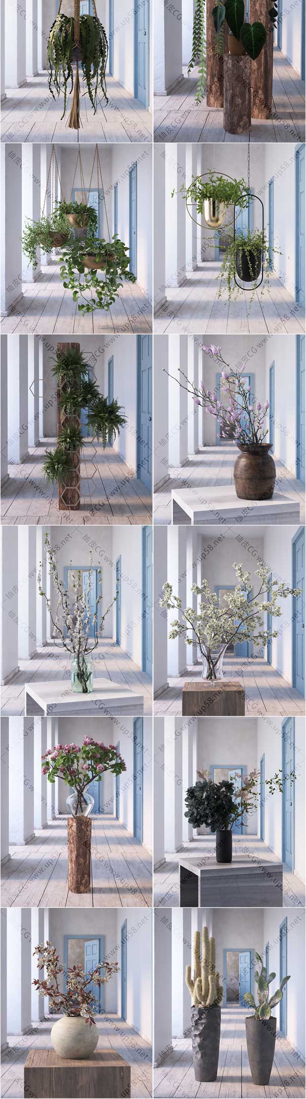 46种3DSMAX / VRay / Corona室内盆栽植物花卉观赏树精细3D模型