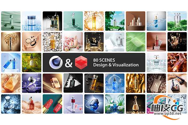 高质量C4D / Redshift化妆品3D场景及动画预设一键渲染素材包