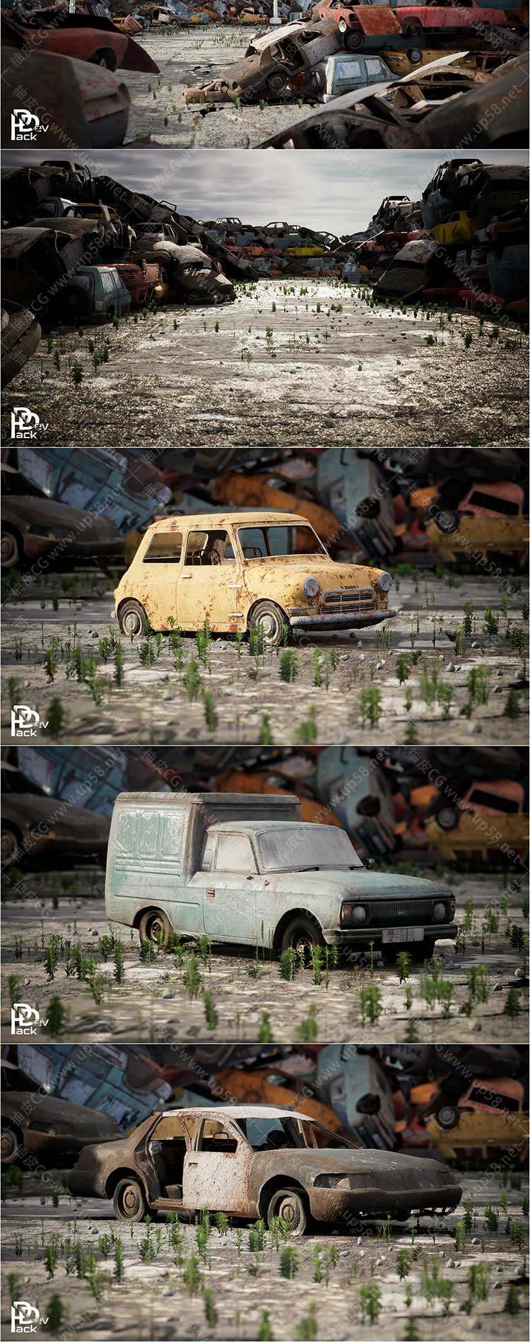 Unreal Engine废料废旧汽车回收站环境素材Junkyard Environment - 14 Assets