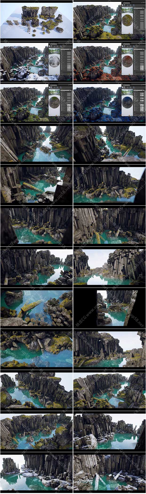 21 种Unreal Engine玄武岩柱和岩石-资产套件 PBR