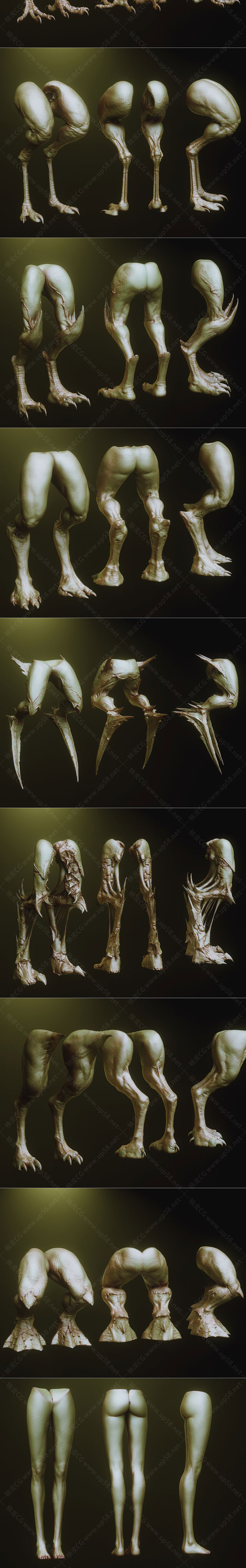 33款ZBrush游戏影视角色与生物多样腿部造型笔刷