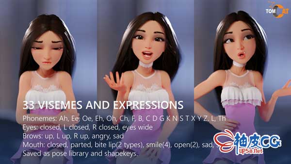 Blender / Unity迪斯尼风格妩媚女性游戏动漫角色3D模型