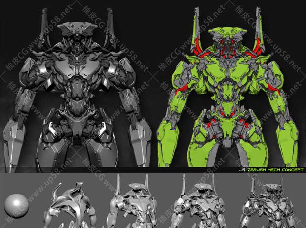 ZBrush未来科幻概念设计机械人3D模型硬表面制作视频教程