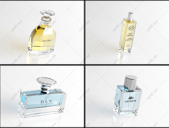 25个著名品牌香水瓶C4D精细3D模型 VRay渲染效果