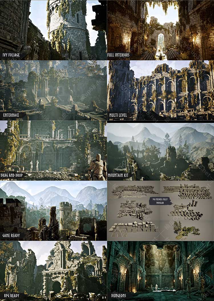 Unreal Engine中世纪城堡与地牢模块化建筑素材库Modular Castle & Dungeon