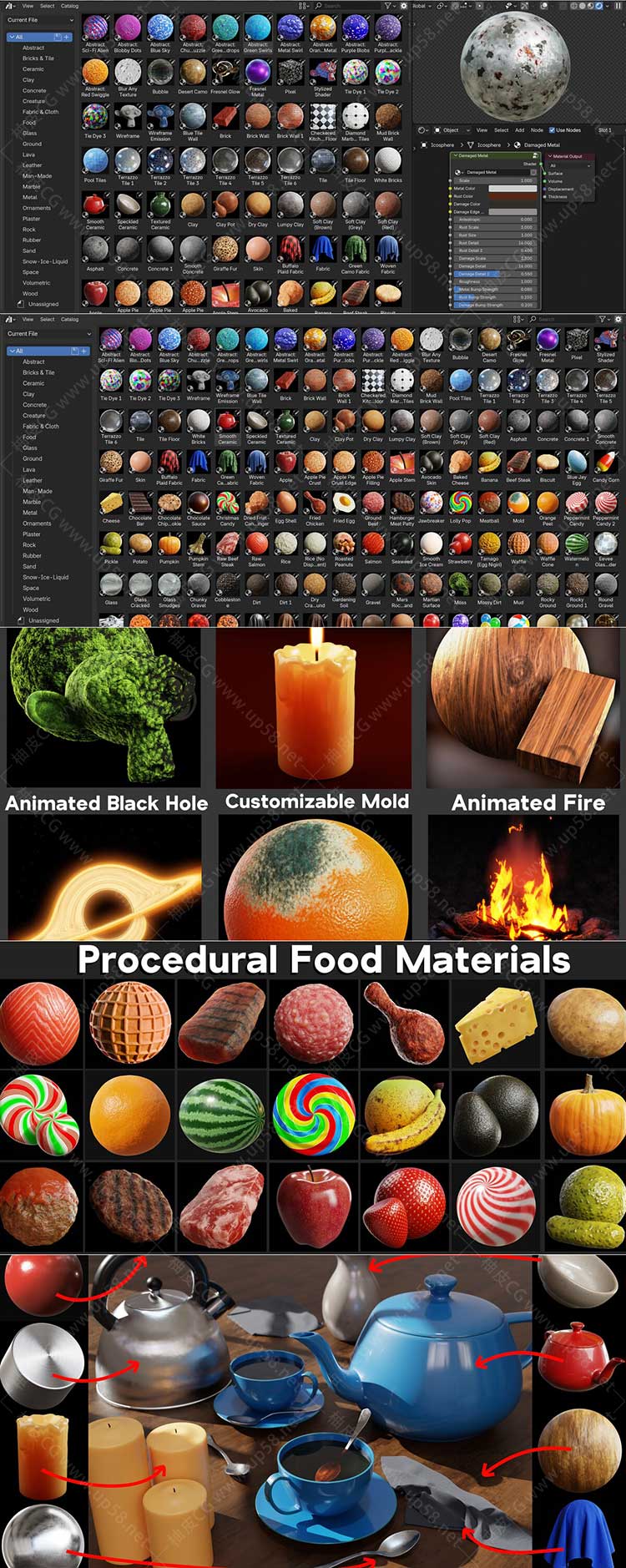 Blender终极程序化材质预设包Ultimate Blender Procedural Material Pack v22+中文字幕教程