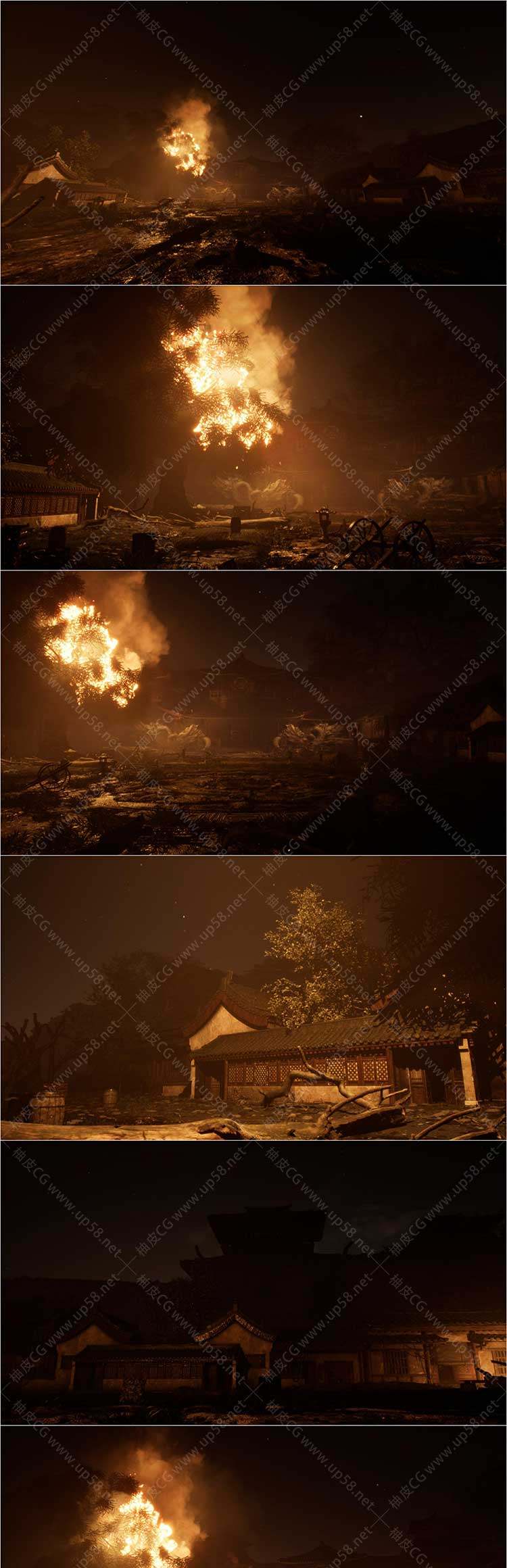 Unreal Engine亚洲风格火焰舞台主题竞技场环境ASIAN - Fire Stage Arena