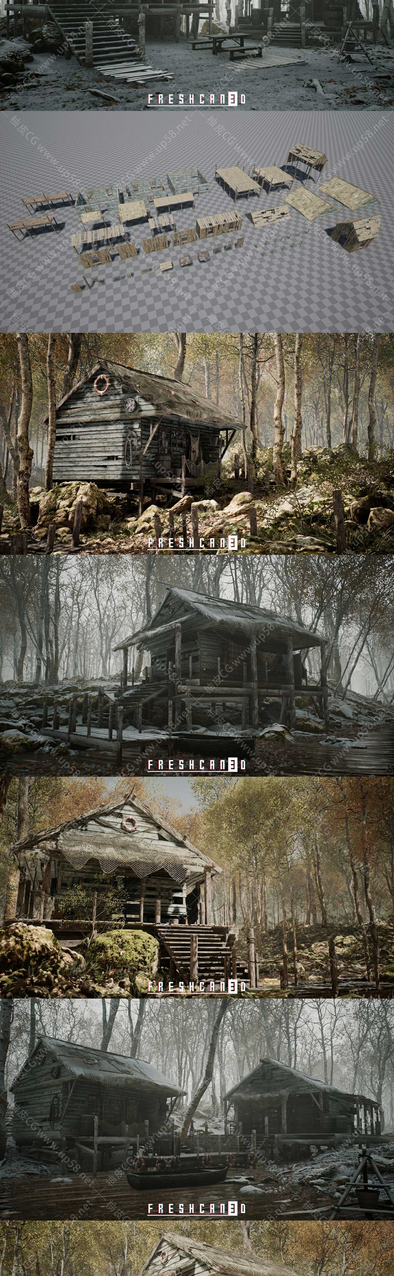 Unreal Engine生存森林环境原小屋捆绑包UE素材