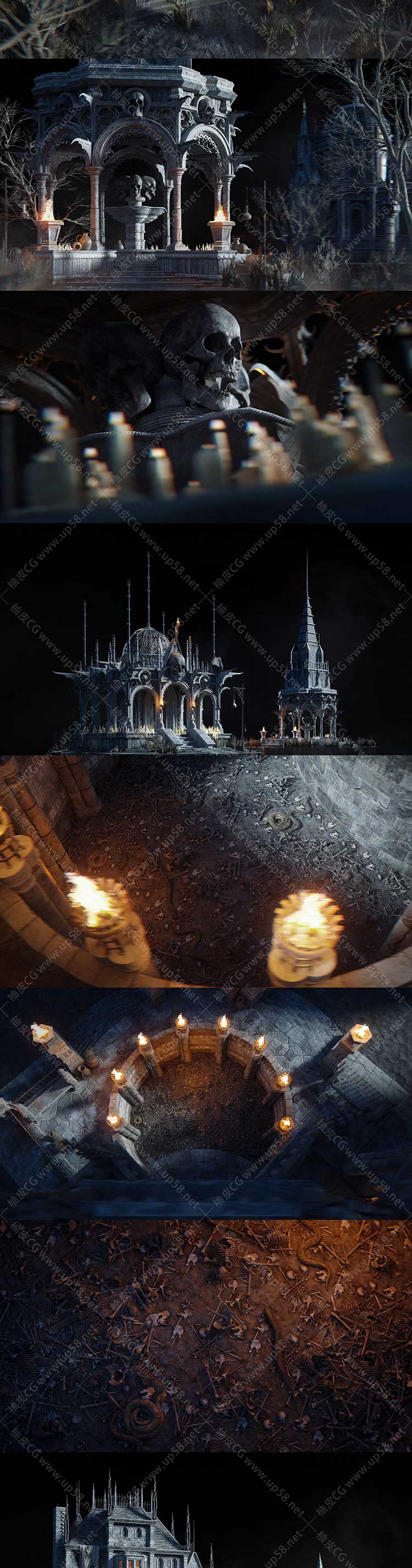 3DSMAX/MAYA/C4D/UE/UNITY/BLENDER/HOUDINI幽灵领域亡者世界哥特之境高级3D模型资产工具包