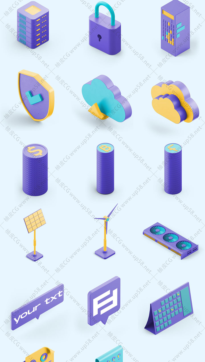 AE模板100+营销云存储大数据虚拟生物识别等距3D元素动画工具箱