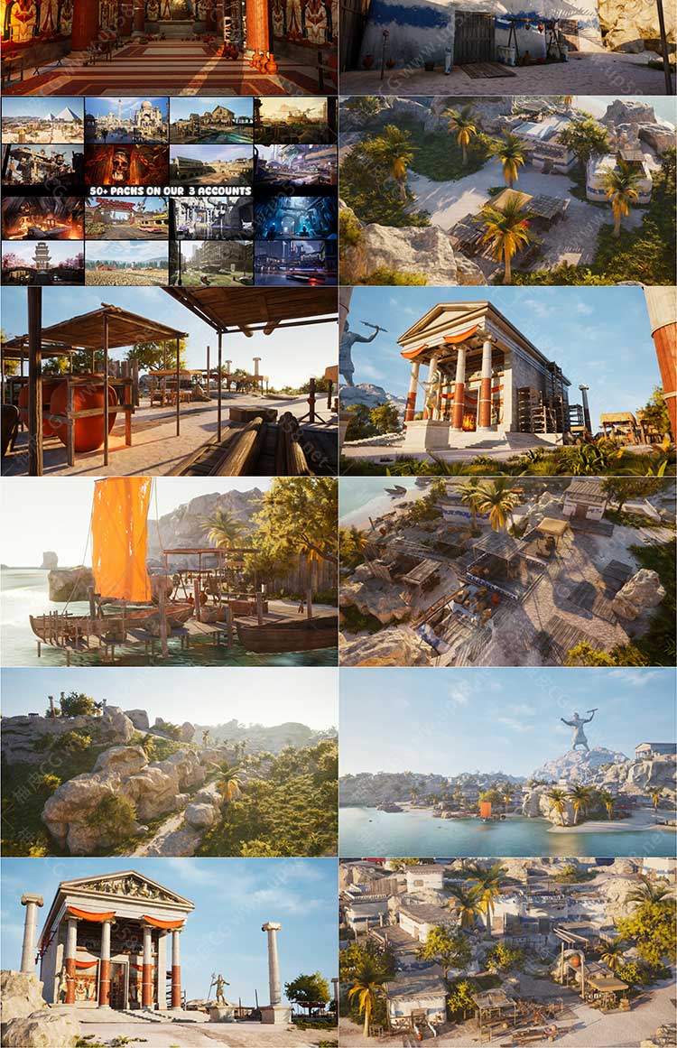 130静态网格+模块化建筑Unreal Engine希腊岛屿环境Greek Island