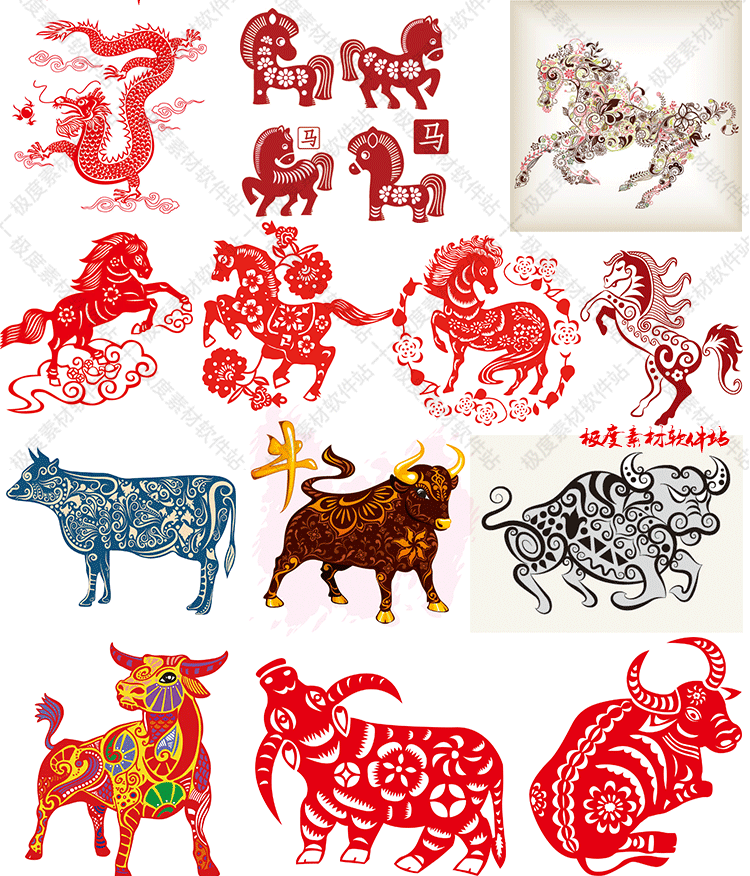 中国古风传统十二生肖窗花剪纸图案 12生肖猪AI矢量广告设计素材