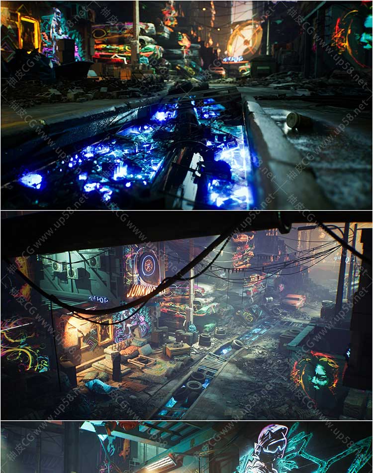 Unreal Engine影视游戏关卡制作多功能赛博废料场环境套装