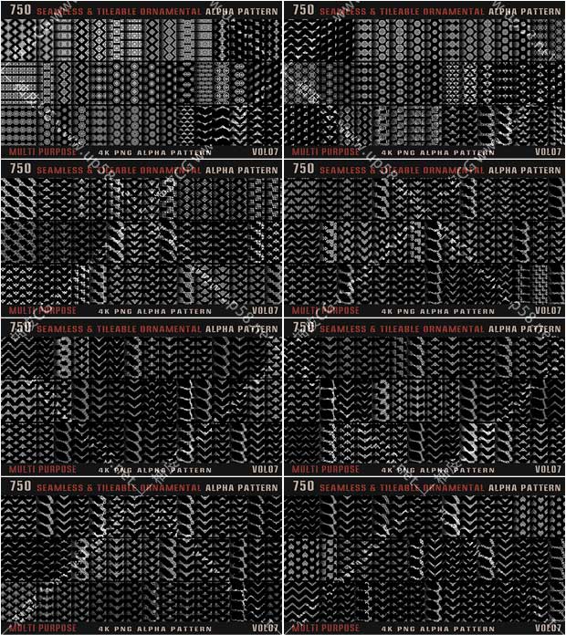 750组4K高清精美无缝平铺图案Alpha透明贴图合集