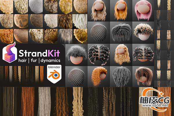 Blender专业创建逼真人类头发动物毛发效果及动力学模拟模块化资产库完整版(中文字幕教程)