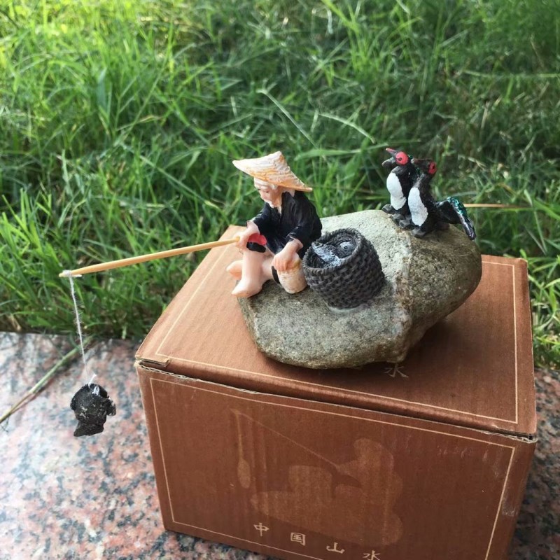 Jiang Taigong Fishing Handmade Lijiang Stone Fishing Weng Trang trí đá Old Weng Fish Eagle Trang trí tre đồ dcor nhà cửa