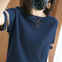 Tidal Iced Silk Short Sleeve T-Shirt Woman 2022 New Summer Korean version loose Conspicuic Half Sleeve Fashion Stitch Blouse