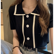Tidal polo polo collar ice-knitted sweatshirt female summer Korean version loose casual fashion short sleeve T-shirt with thin foreign air blouse