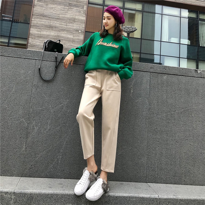 Tide brand 2022 autumn and winter new thick cotton T sportswear casual suit women's fashion slim temperament thickened two-piece suit