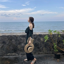 European station 2021 summer new leisure set women seaside holiday travel shoulder wide leg pants two-piece set