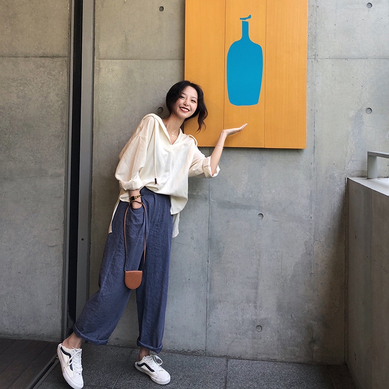 Europe Station 2022 Summer New Leisure Sports Suit Women Harbor Taste Retro Loose Jacket Broadlegged Pants Two-piece Set