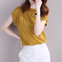 Tide Card Ice Silk Short Sleeve T-shirt Woman 2022 New Summer Design Feel Small Crowdwear shorts shorts The blouses are thin