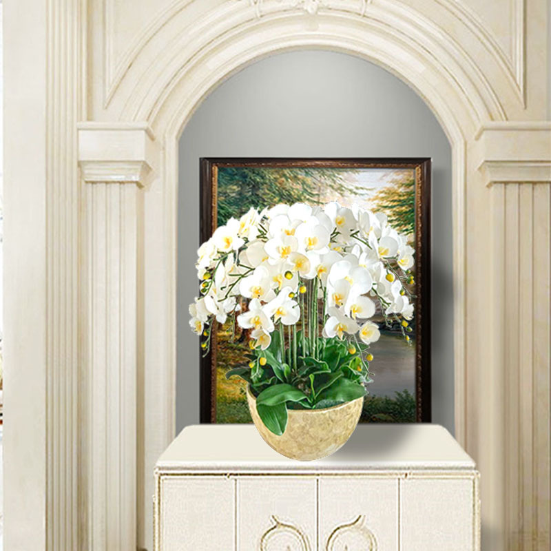 Hua Jia Pu Touch Butterfly Orchid Tower-Shaped Potted Plant Set, Potted Floral Art for Indoor Living Room Decoration, Artificial Flowers