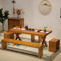  All solid wood simple creative B & B Cafe Office reception room Tea room Negotiation coffee table bench table and chair combination