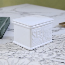European-style white craft embossed solid-color ceramic sugar bowl with lid European-style rectangular coffee sugar bowl Defects
