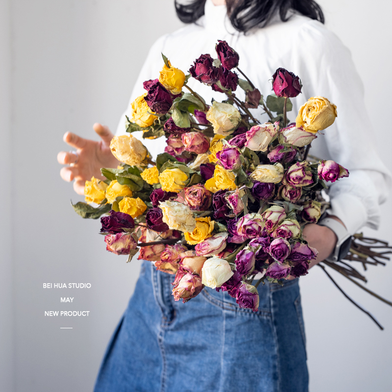 Natural air-dried rose dry flower bouquet net red ins Nordic home shop window shooting props Minjuku Hotel-Taobao
