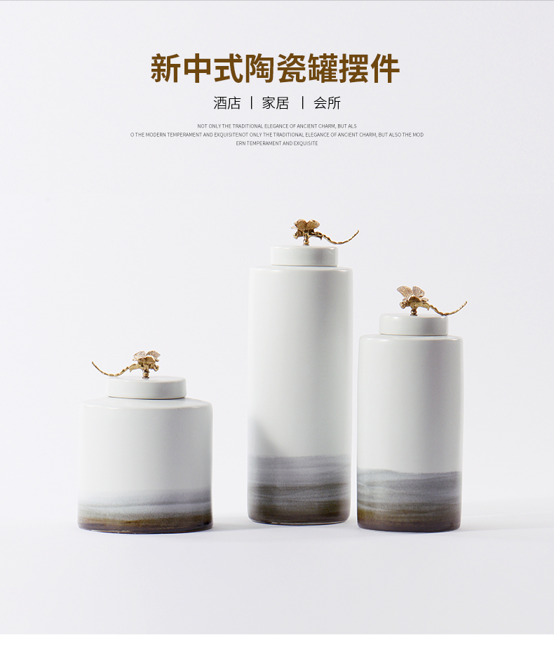 New Chinese style is contracted dragonfly cover handle ceramic storage tank furnishing articles creative household indoor hallway porch soft outfit decoration