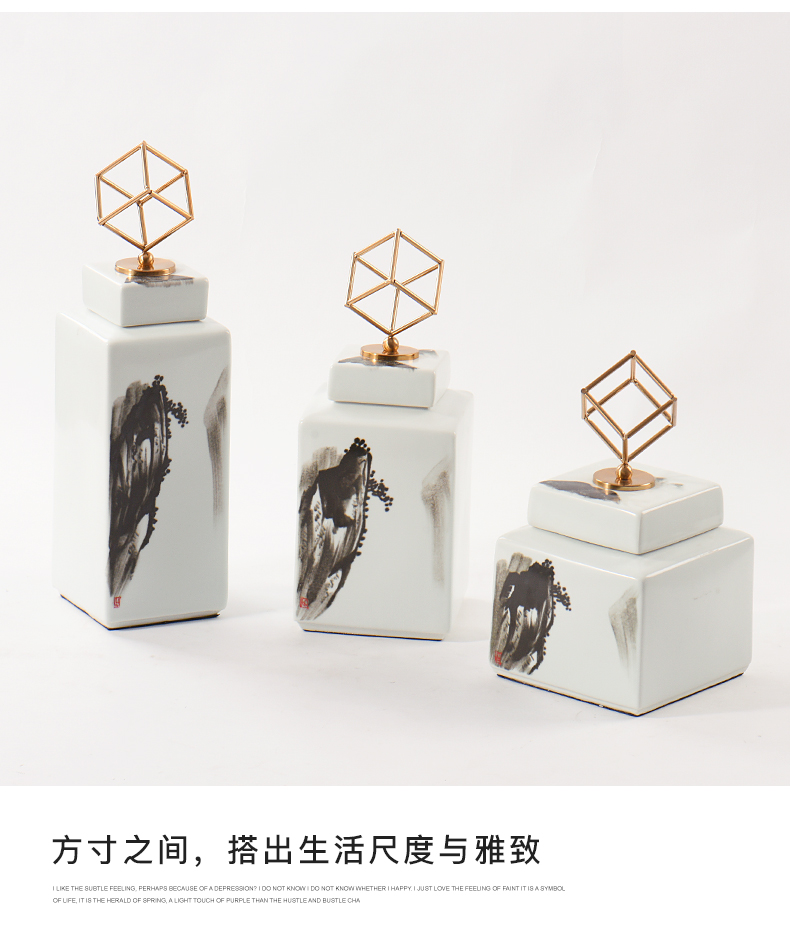 New Chinese style square ceramic landscape tank ink bottle household act the role ofing is tasted wine soft outfit arranging the porch place hotel