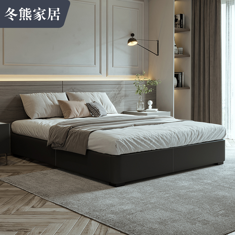 Winter Bear Willy-style Minimalist Light Lavish Genuine Leather No Bedside Bed Small Family Type High Case Storage Without Backrest Tatami Single Bed-Taobao