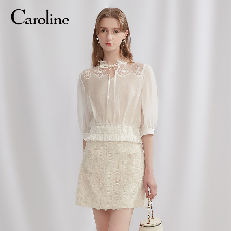 Caroline Caroline's New Summer Lace Embroidered Patchwork Top High-Waisted Chiffon Shirt Ecreba77