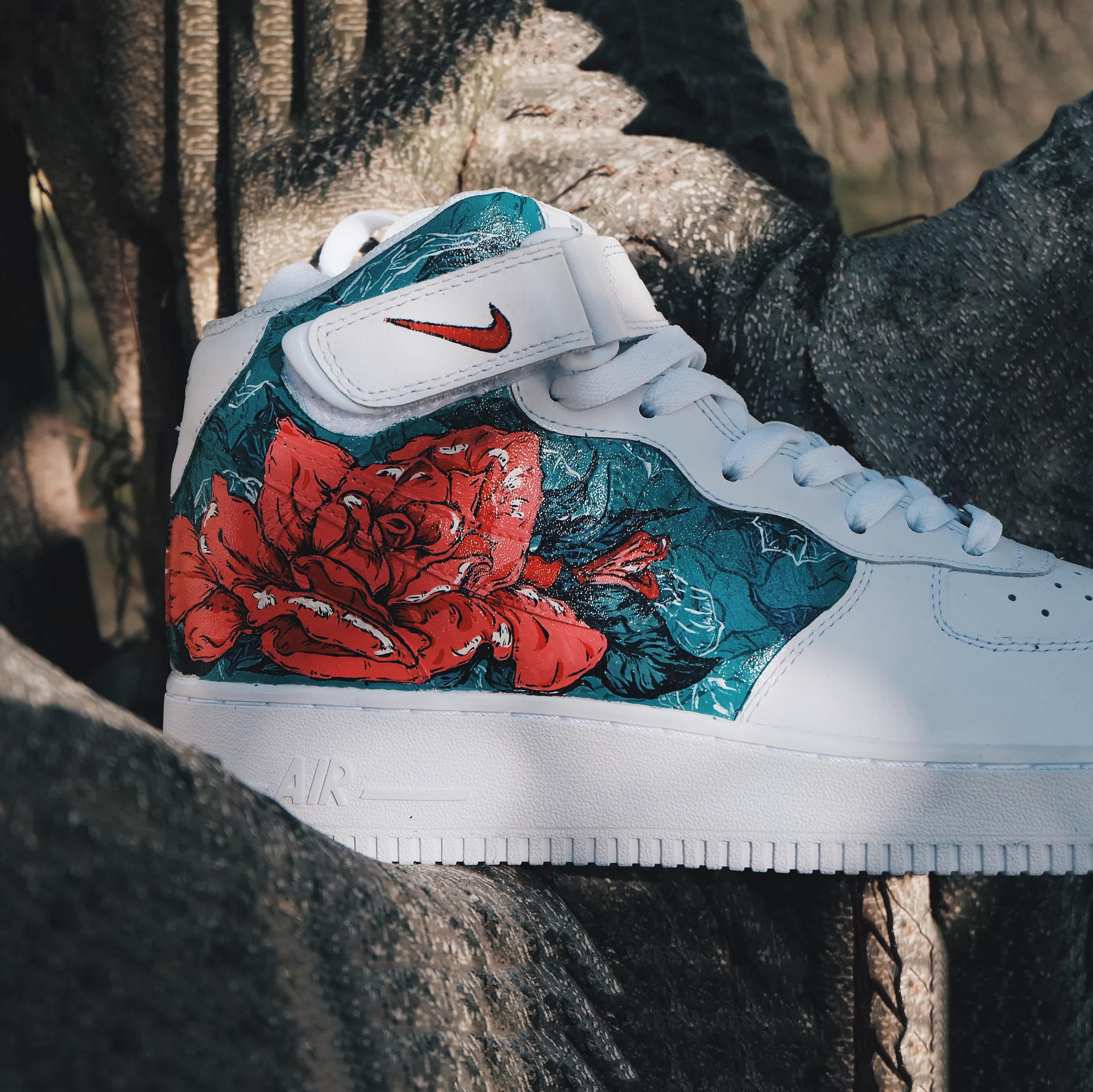 Wooden plum sneakers custom rose series original design diy AF1 Chinese style Nike hand-painted graffiti