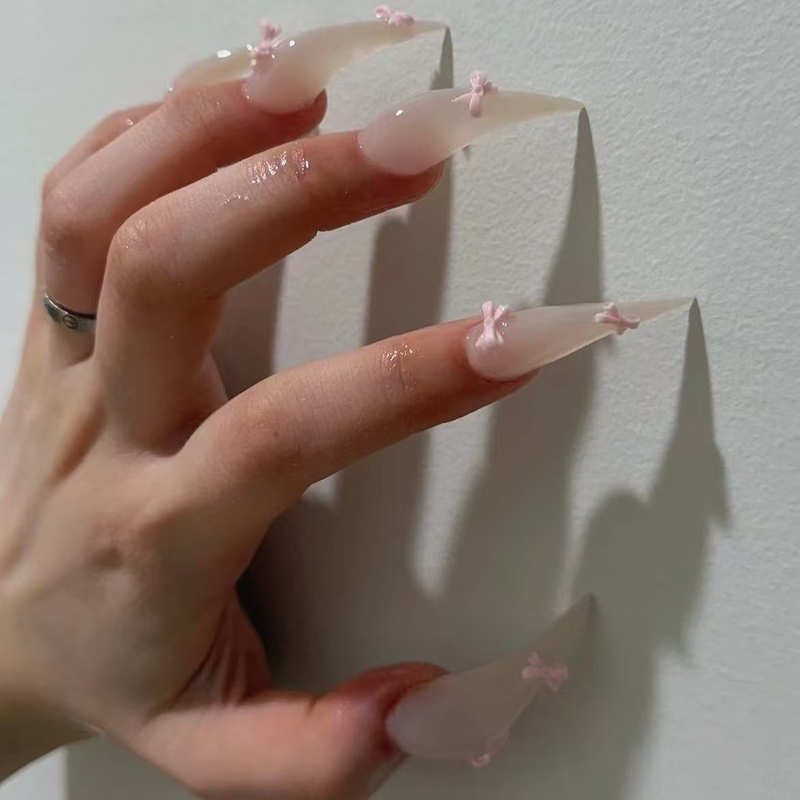 Rc Handmade Wearable Nail Art Long Dragon Claw Nails Animal Nails Cat Claw Nude Color Carved Bow